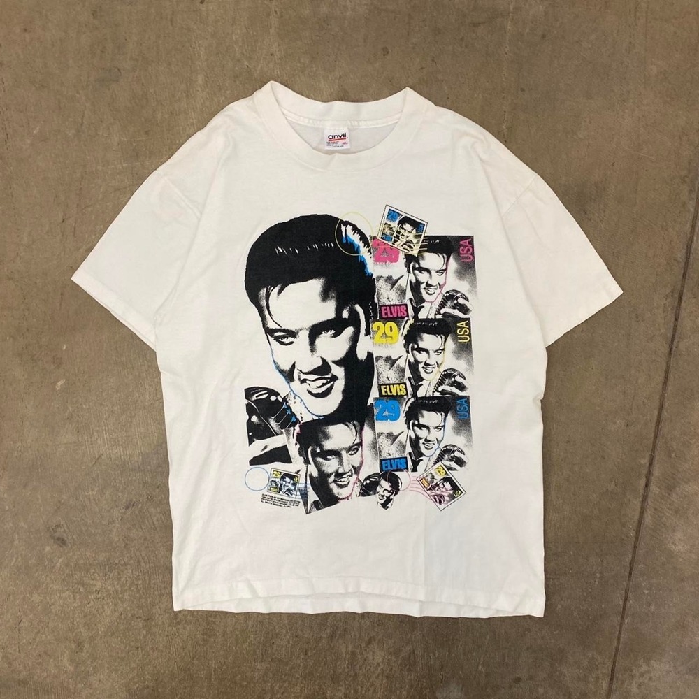 Vintage 90s Elvis Presley Stamp Rock N Roll Music Single Stitch T-Shirt Size XL